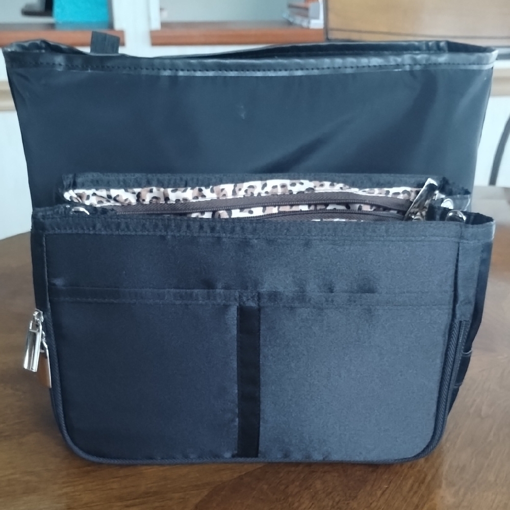 Large Makeup Bag Small Bag Fits Inside Black Waterproof Pockets Zippers